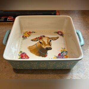 Pioneer Woman Sweet Romance Cow 8x8 Square Ceramic Baking Dish.